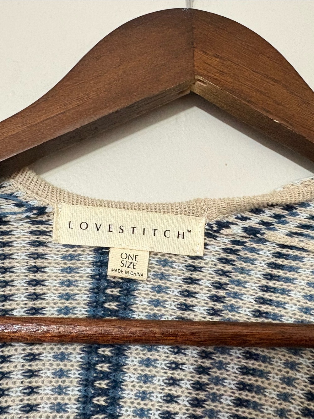 Lovestitch Striped Knit Kimono Poncho Cardigan Cream Blue One Size Boho - Picture 2 of 7